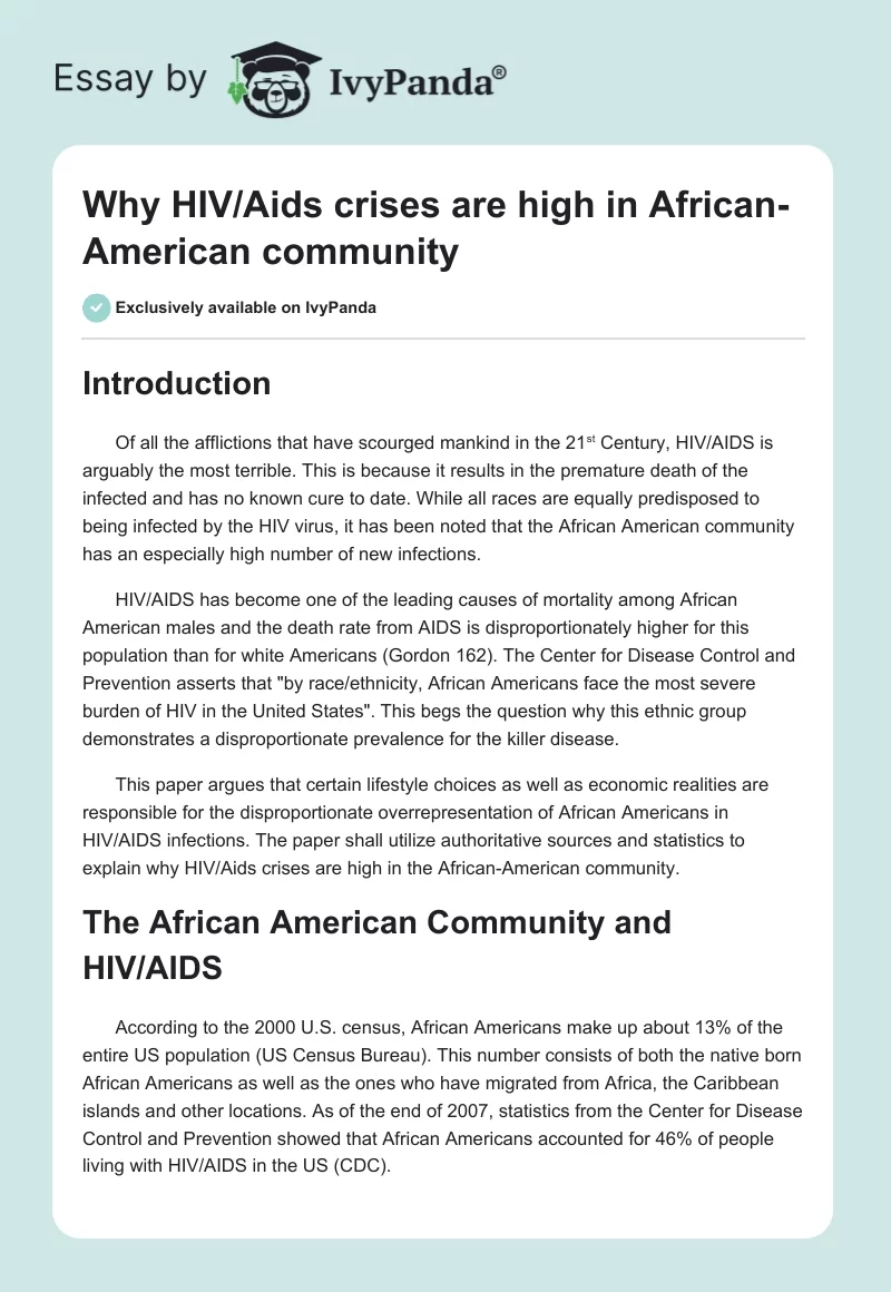Why HIV/AIDS Crises Are High in African-American Community. Page 1