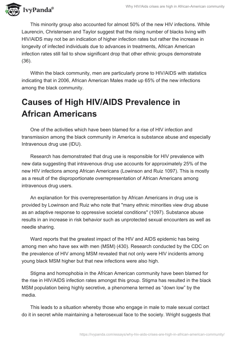 Why HIV/AIDS Crises Are High in African-American Community. Page 2