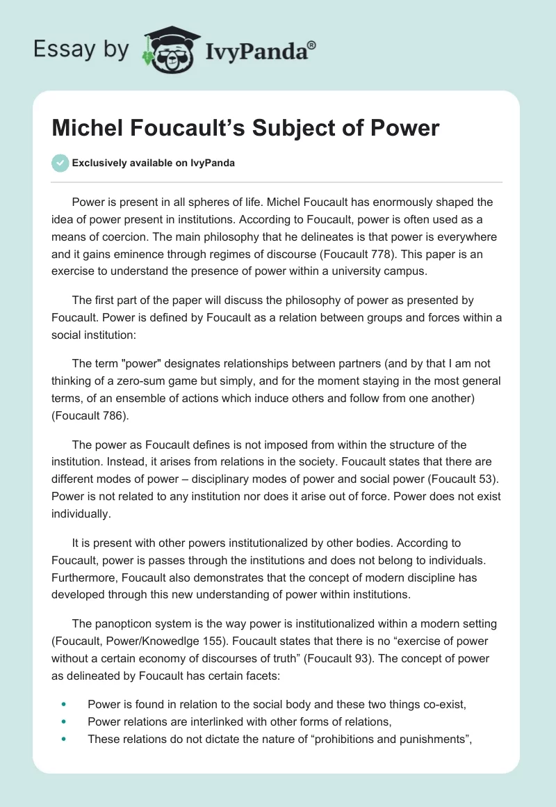Michel Foucault’s Subject of Power. Page 1