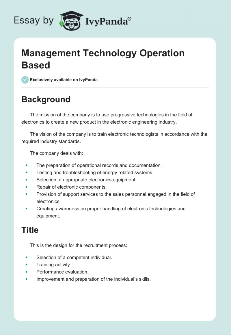 Management Technology Operation Based. Page 1