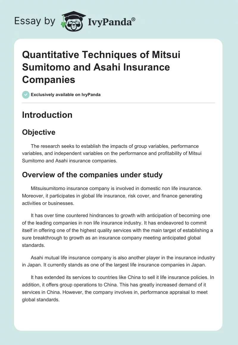 Quantitative Techniques of Mitsui Sumitomo and Asahi Insurance Companies. Page 1