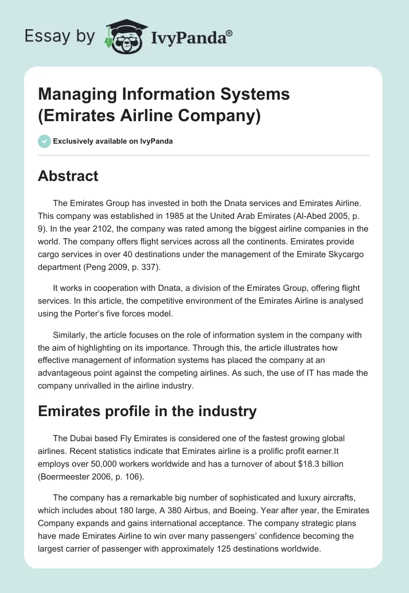 Managing Information Systems (Emirates Airline Company). Page 1