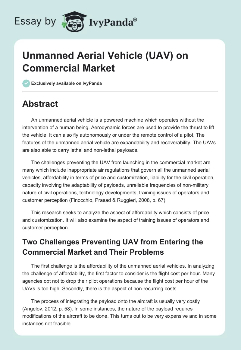 Unmanned Aerial Vehicle (UAV) on Commercial Market. Page 1