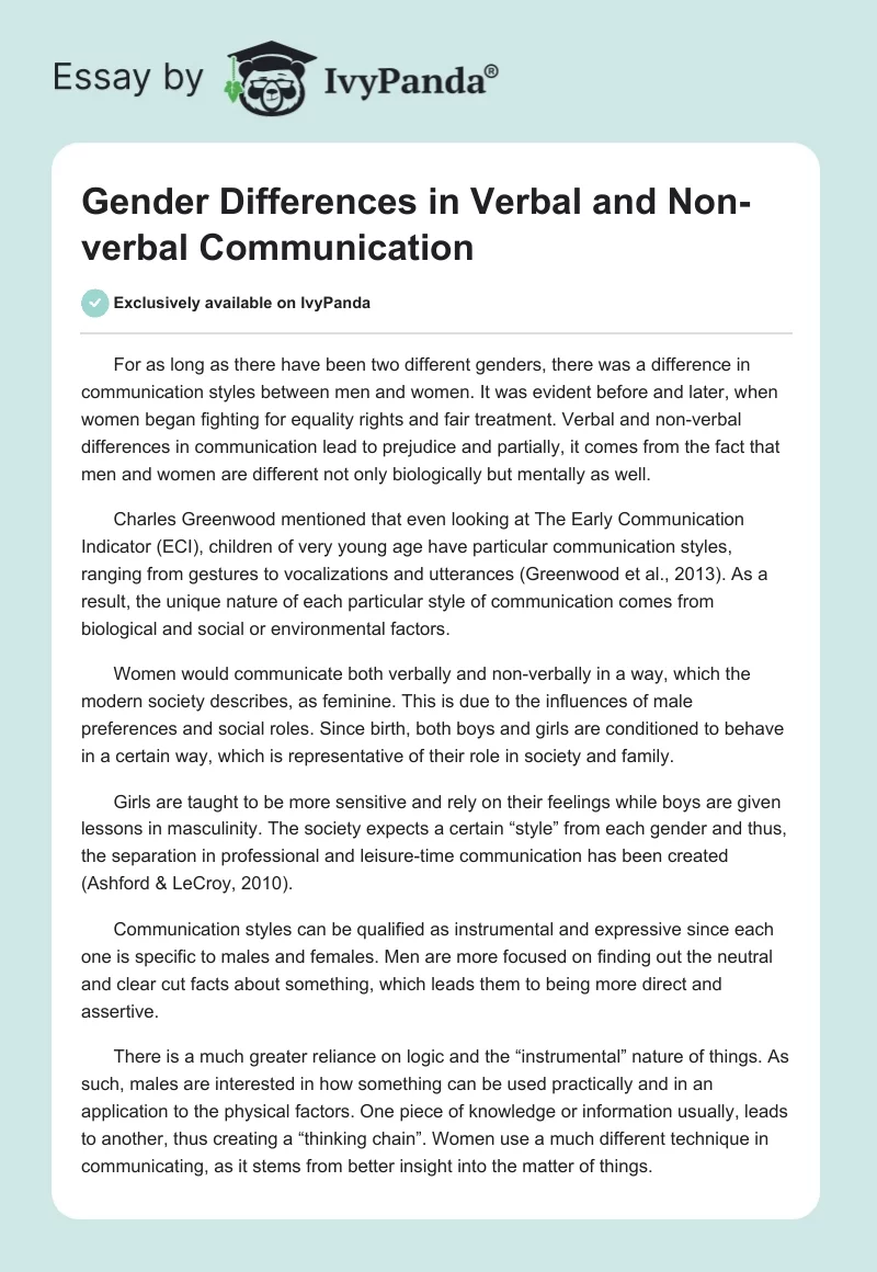 Gender Differences in Verbal and Non-Verbal Communication. Page 1