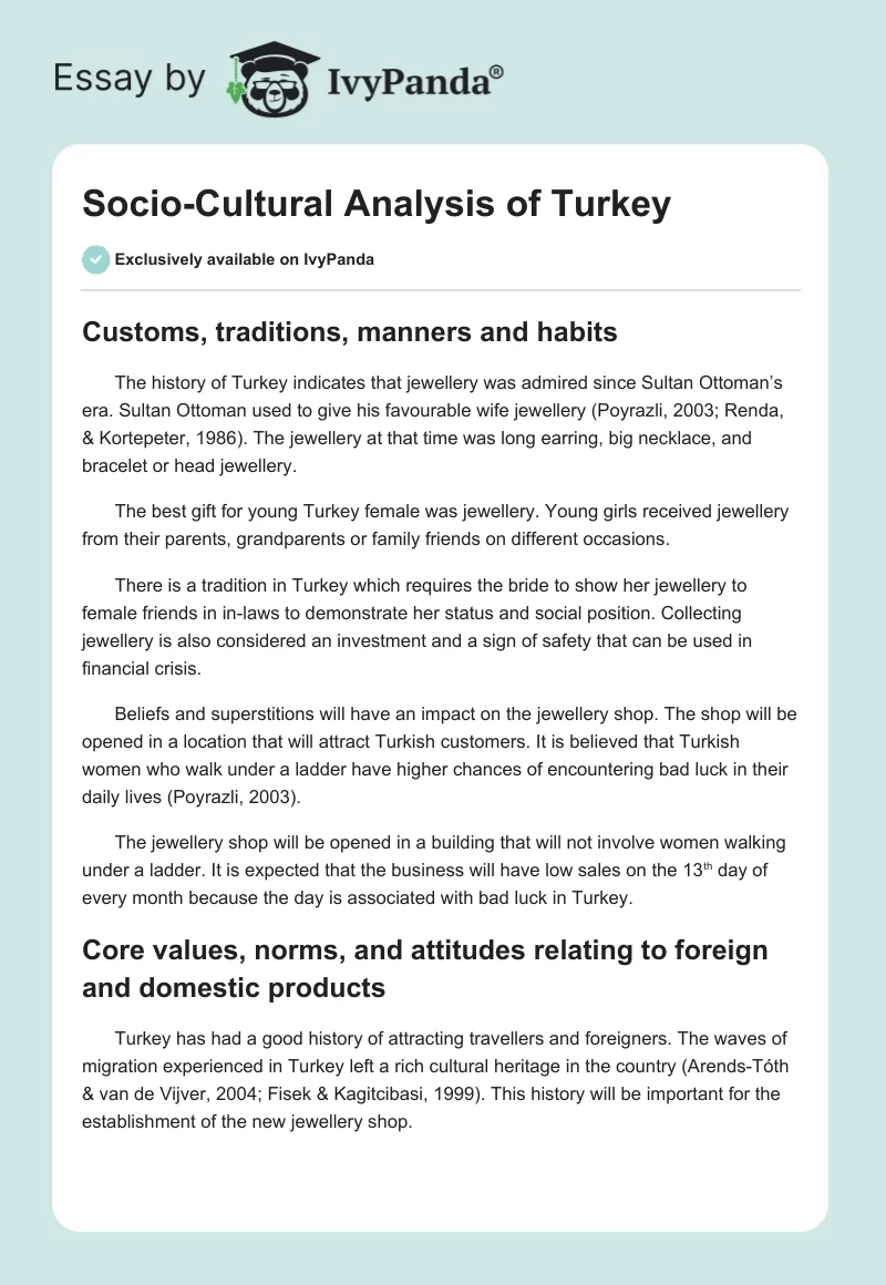 Socio-Cultural Analysis of Turkey. Page 1