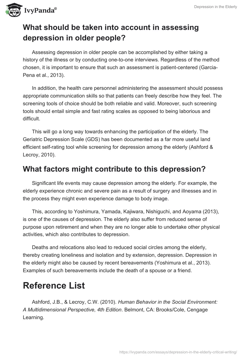 Depression in the Elderly. Page 2
