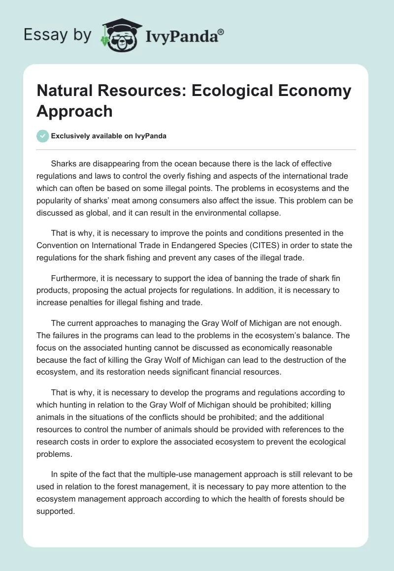 Natural Resources: Ecological Economy Approach. Page 1