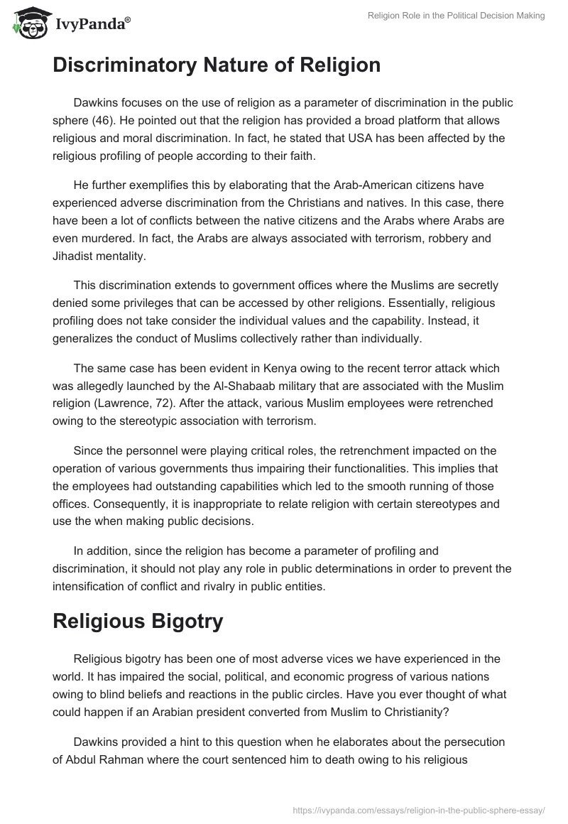 Religion Role in the Political Decision Making. Page 3