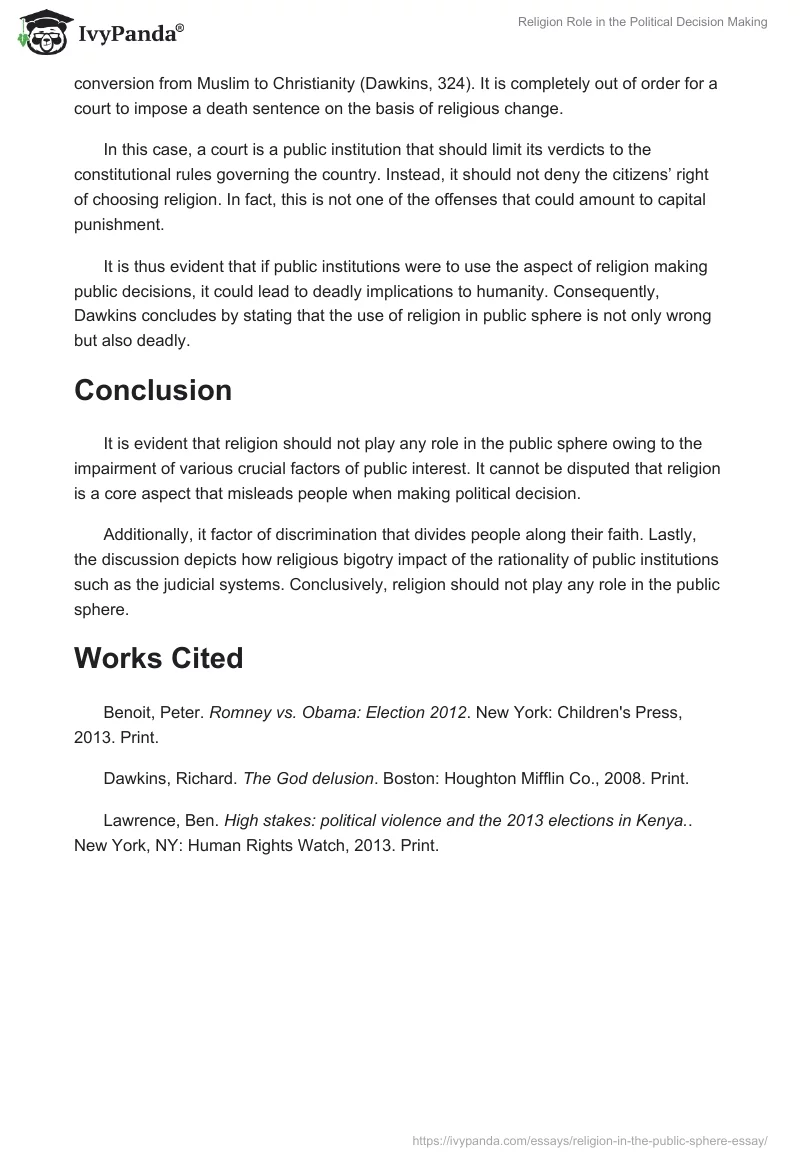 Religion Role in the Political Decision Making. Page 4