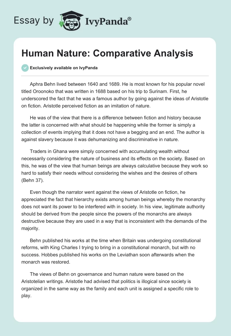 Human Nature: Comparative Analysis. Page 1