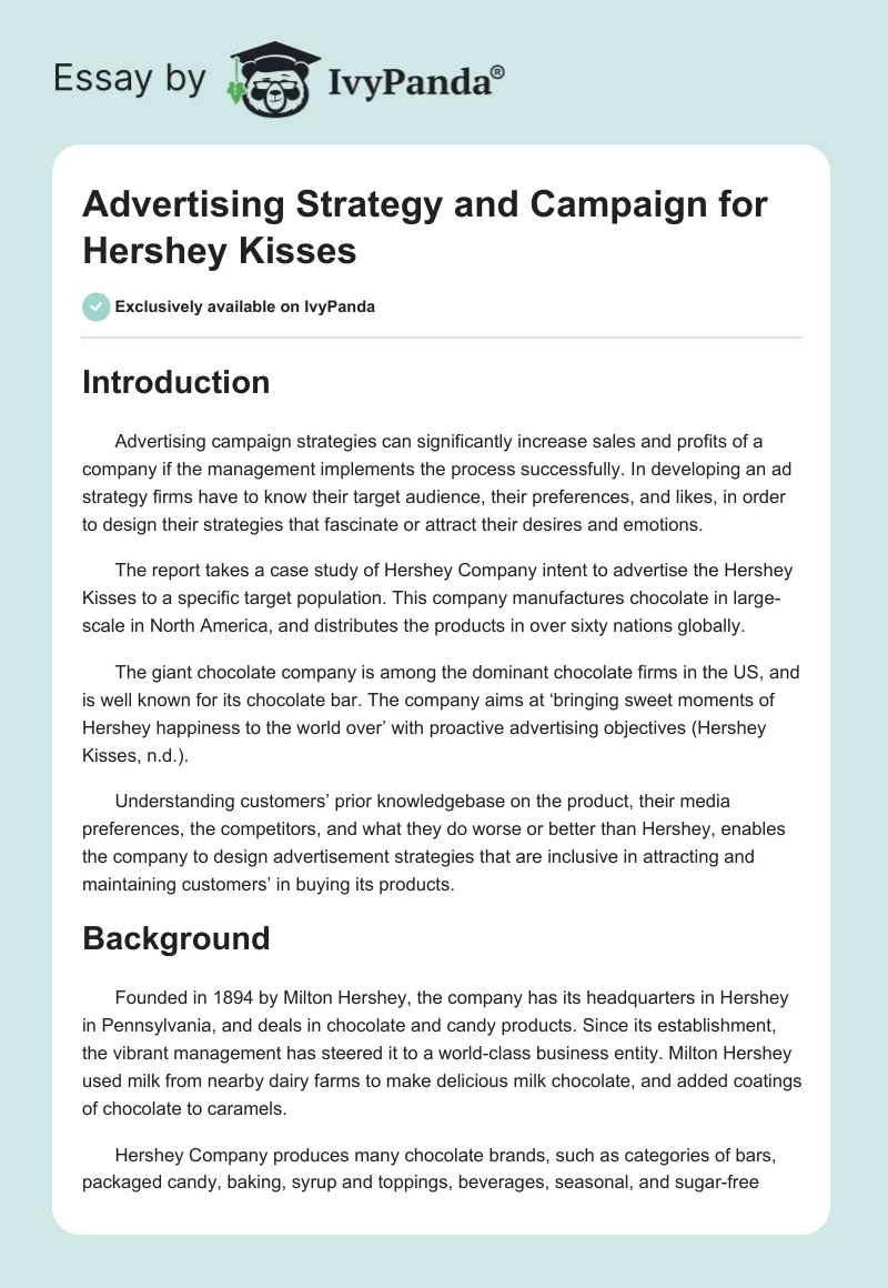 Advertising Strategy and Campaign for Hershey Kisses. Page 1