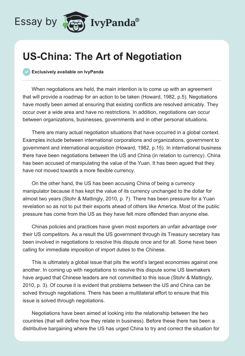 US-China: The Art of Negotiation. Page 1