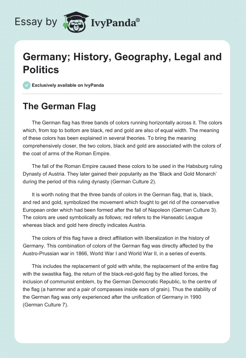 Germany; History, Geography, Legal and Politics. Page 1