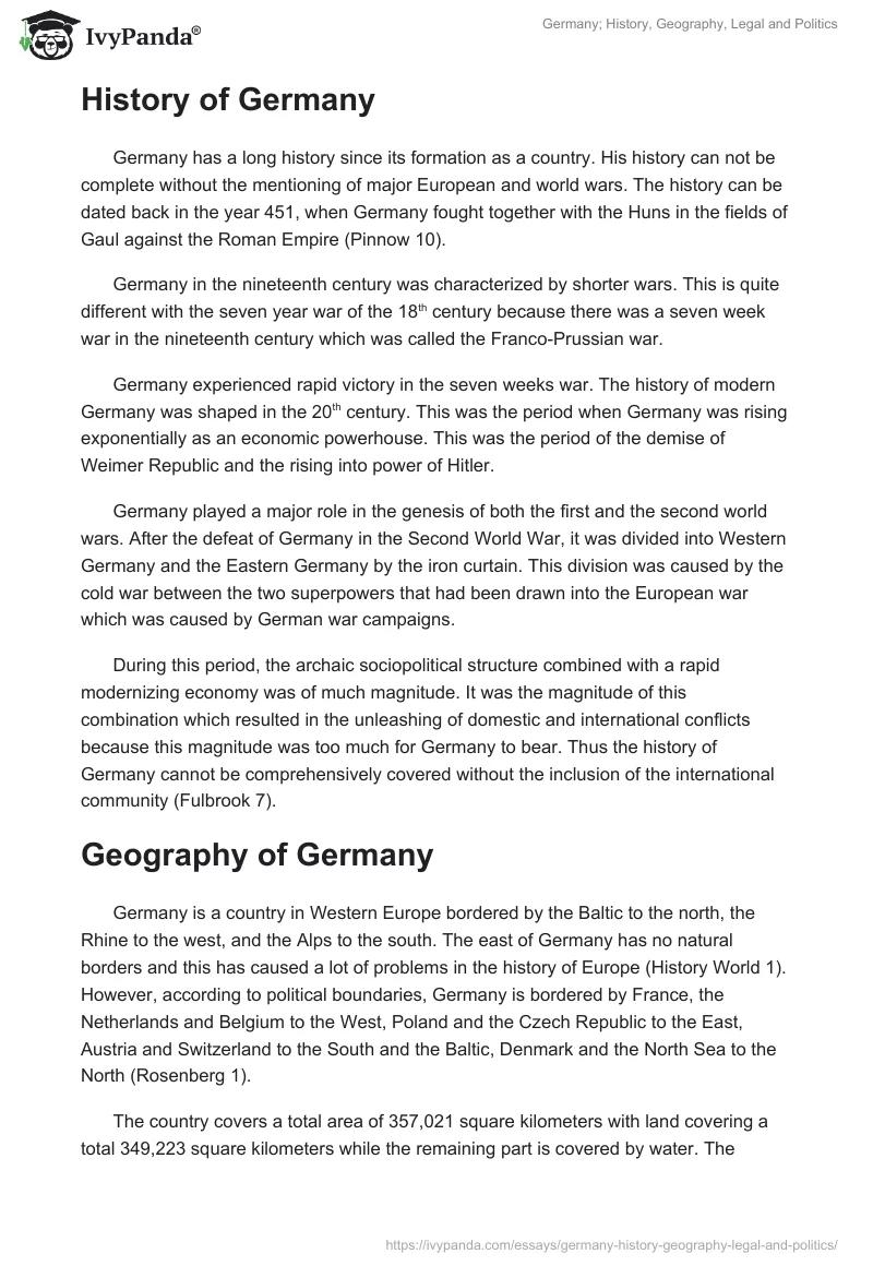 Germany; History, Geography, Legal and Politics. Page 2