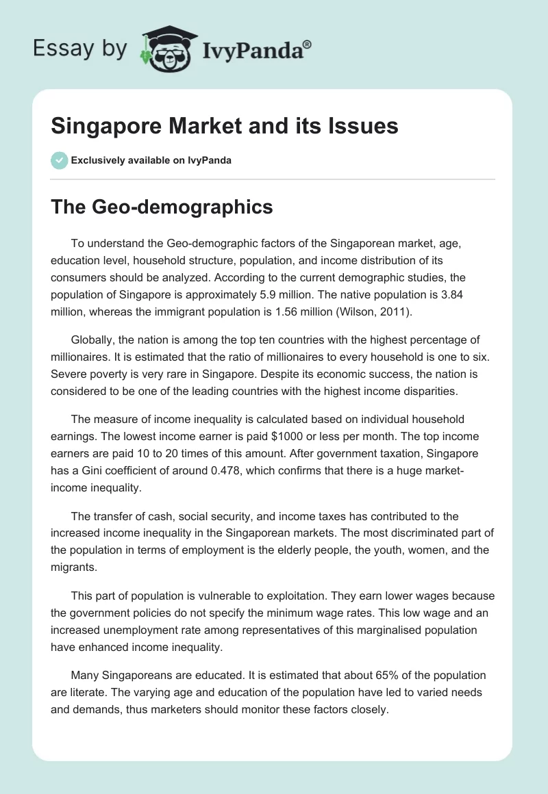 Singapore Market and its Issues. Page 1