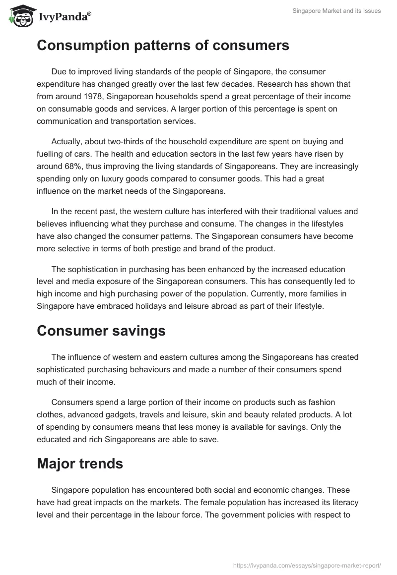 Singapore Market and its Issues. Page 3