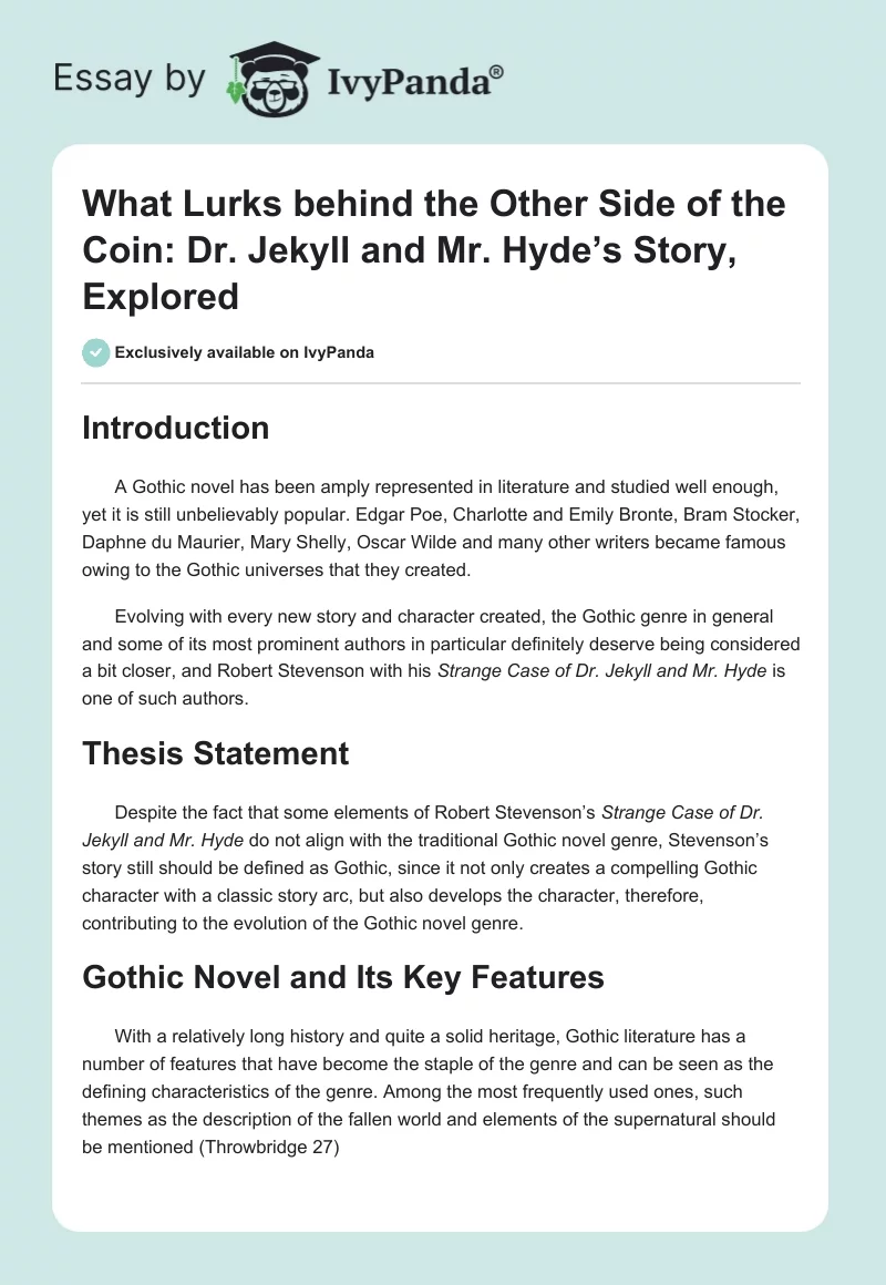 What Lurks behind the Other Side of the Coin: Dr. Jekyll and Mr. Hyde’s Story, Explored. Page 1