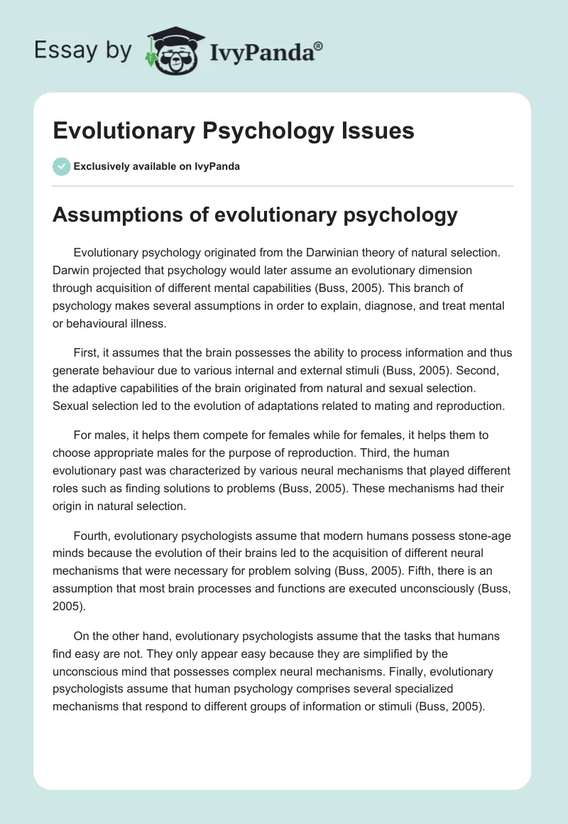 Evolutionary Psychology Issues. Page 1