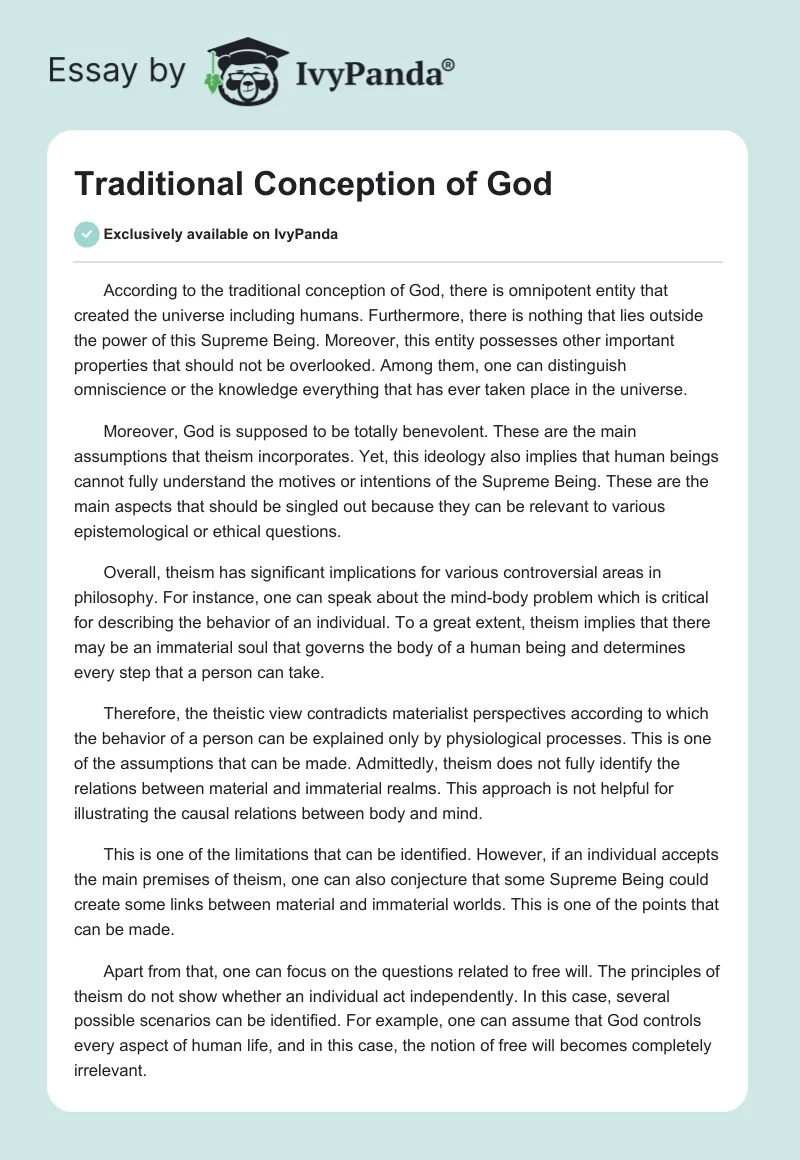 Traditional Conception of God. Page 1