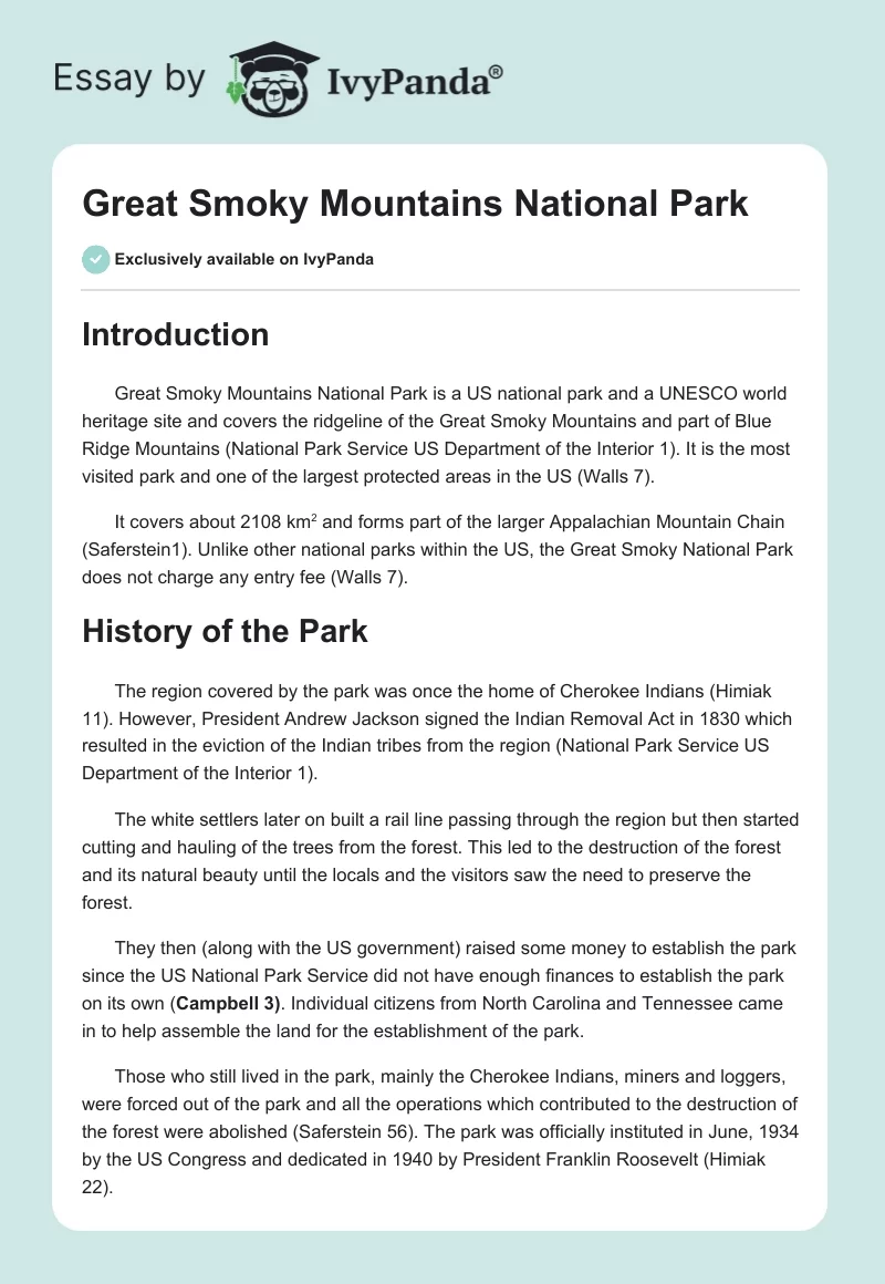 Great Smoky Mountains National Park. Page 1