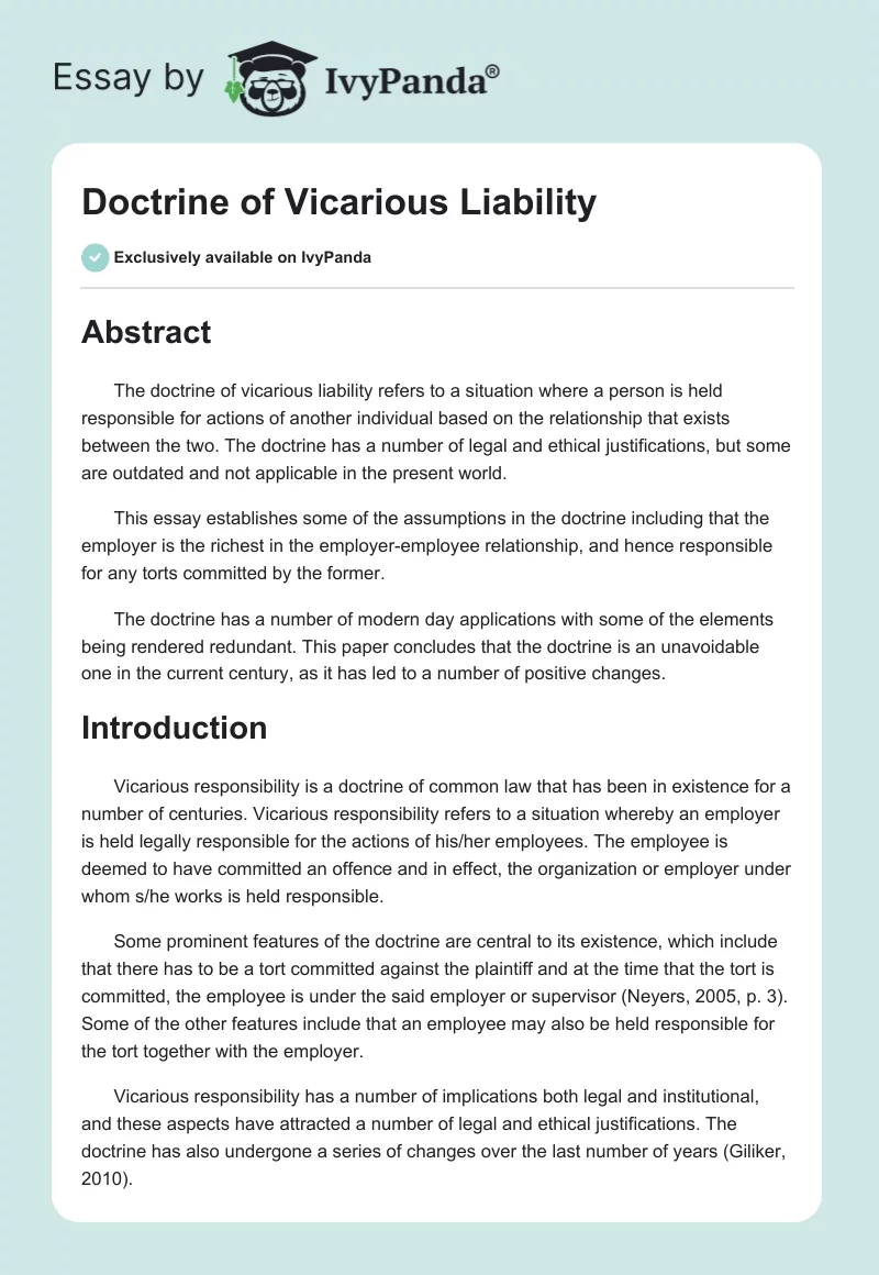 Doctrine of Vicarious Liability. Page 1