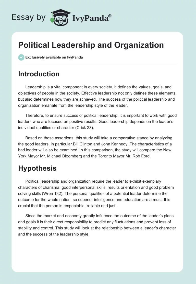 Political Leadership and Organization. Page 1