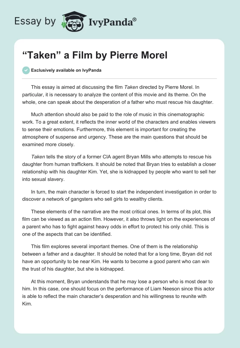 “Taken” a Film by Pierre Morel. Page 1