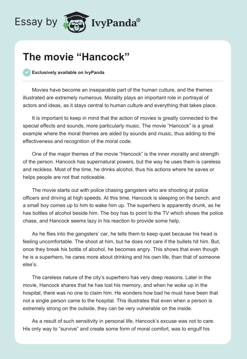 The Movie “Hancock”. Page 1