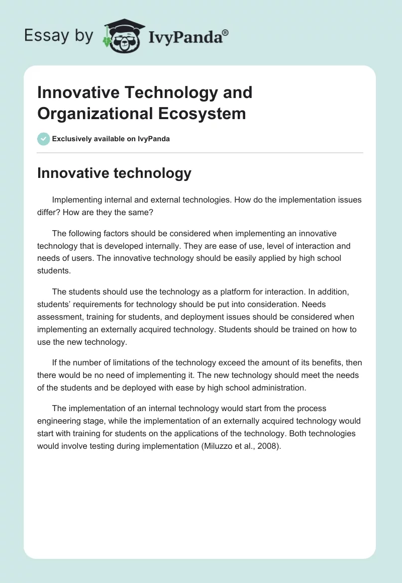Innovative Technology and Organizational Ecosystem. Page 1