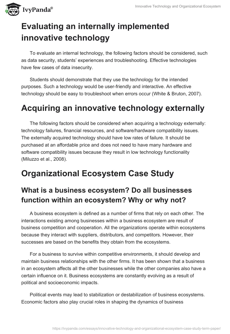 Innovative Technology and Organizational Ecosystem. Page 2