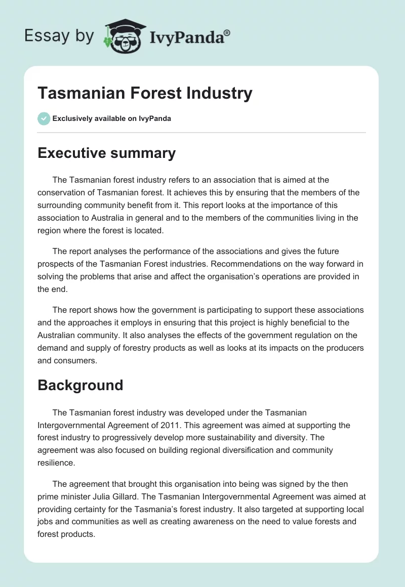 Tasmanian Forest Industry. Page 1
