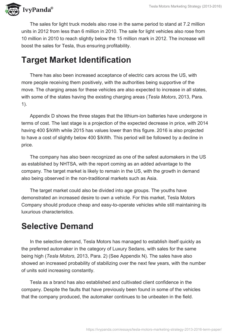 Tesla Motors Marketing Strategy (2013-2016). Page 4