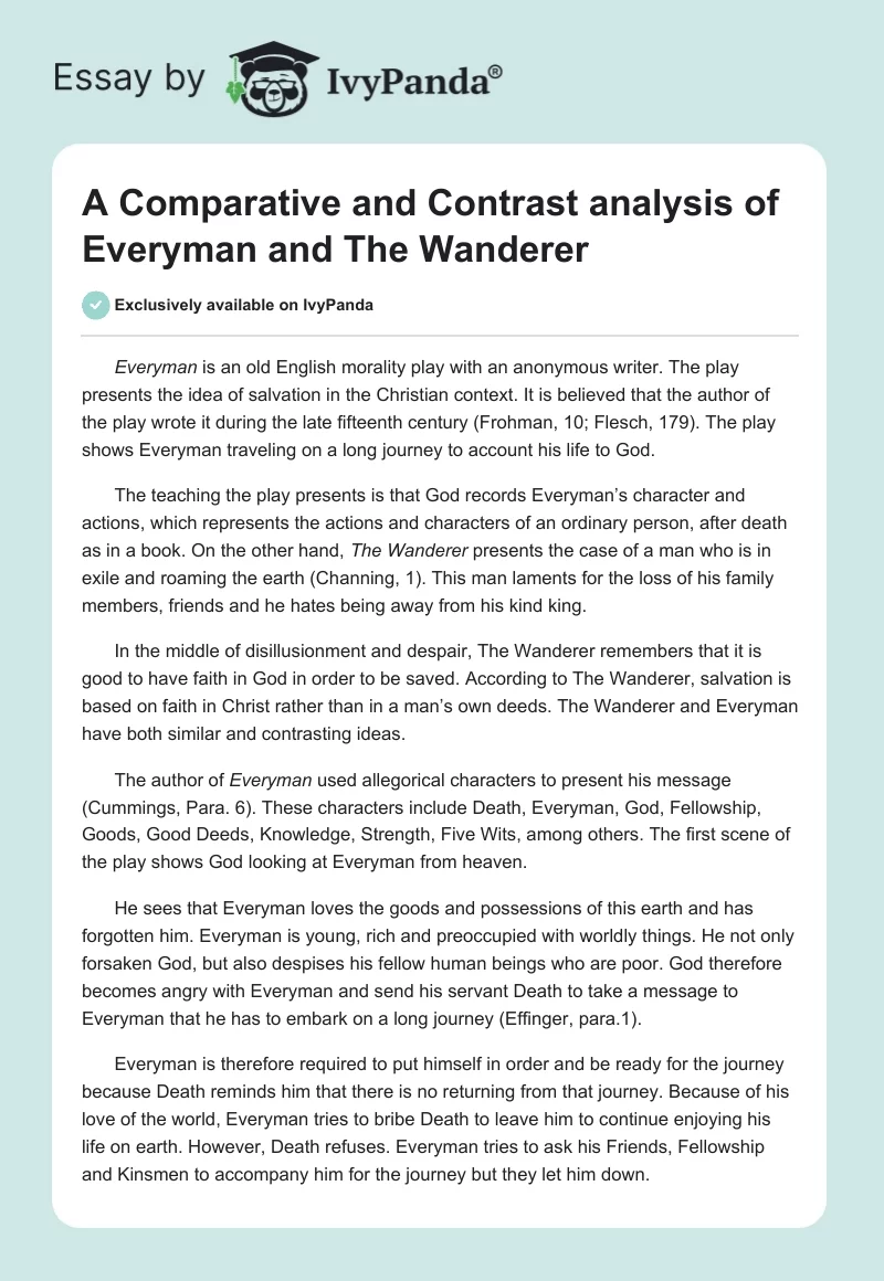 A Comparative and Contrast analysis of Everyman and The Wanderer. Page 1