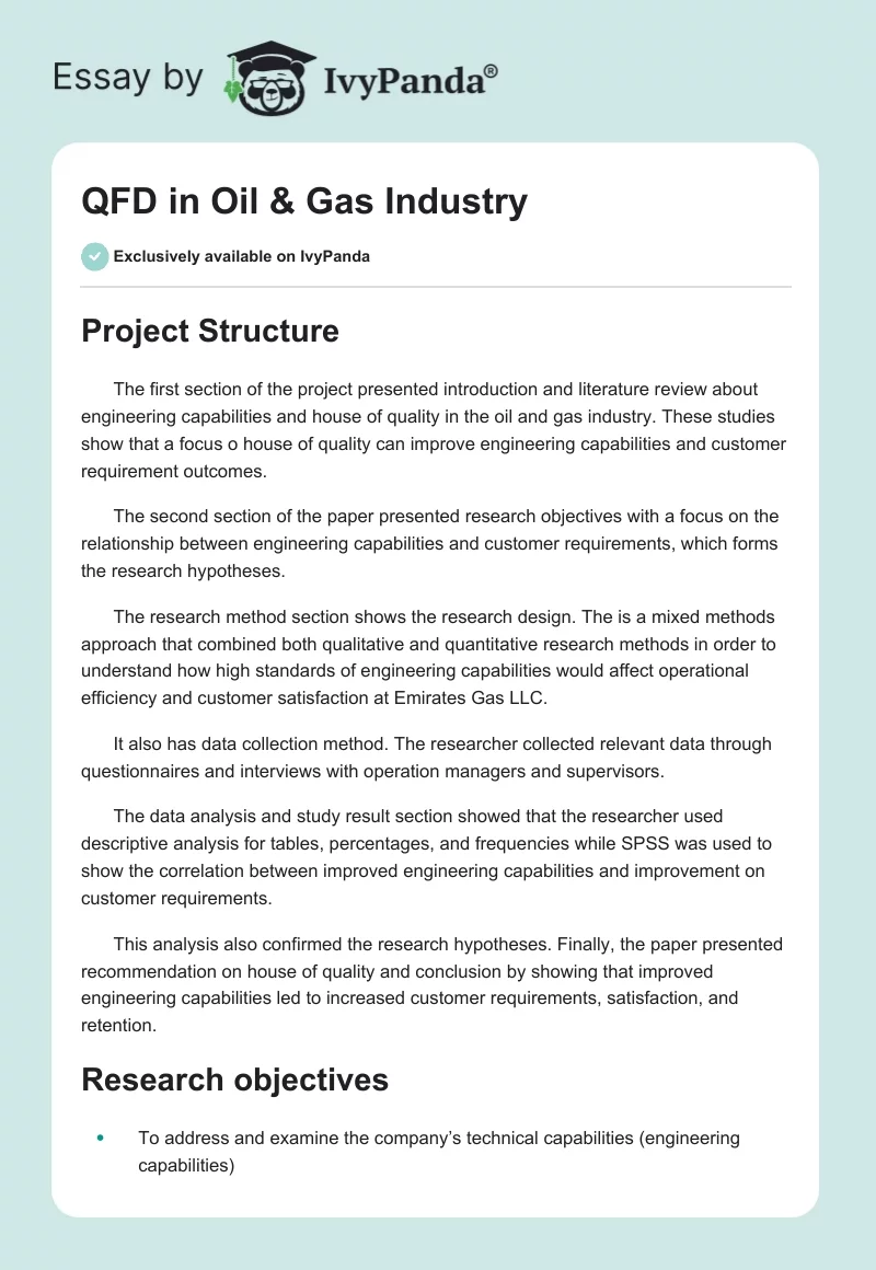 QFD in Oil & Gas Industry. Page 1