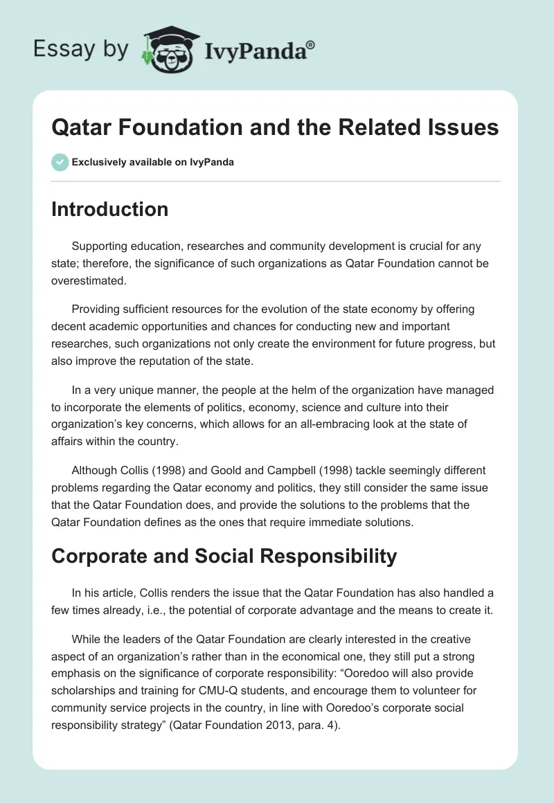 Qatar Foundation and the Related Issues. Page 1
