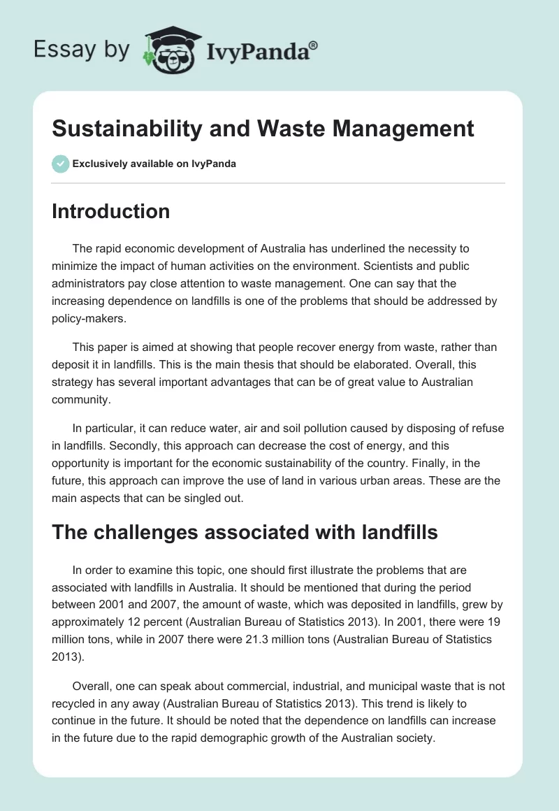 Sustainability and Waste Management. Page 1