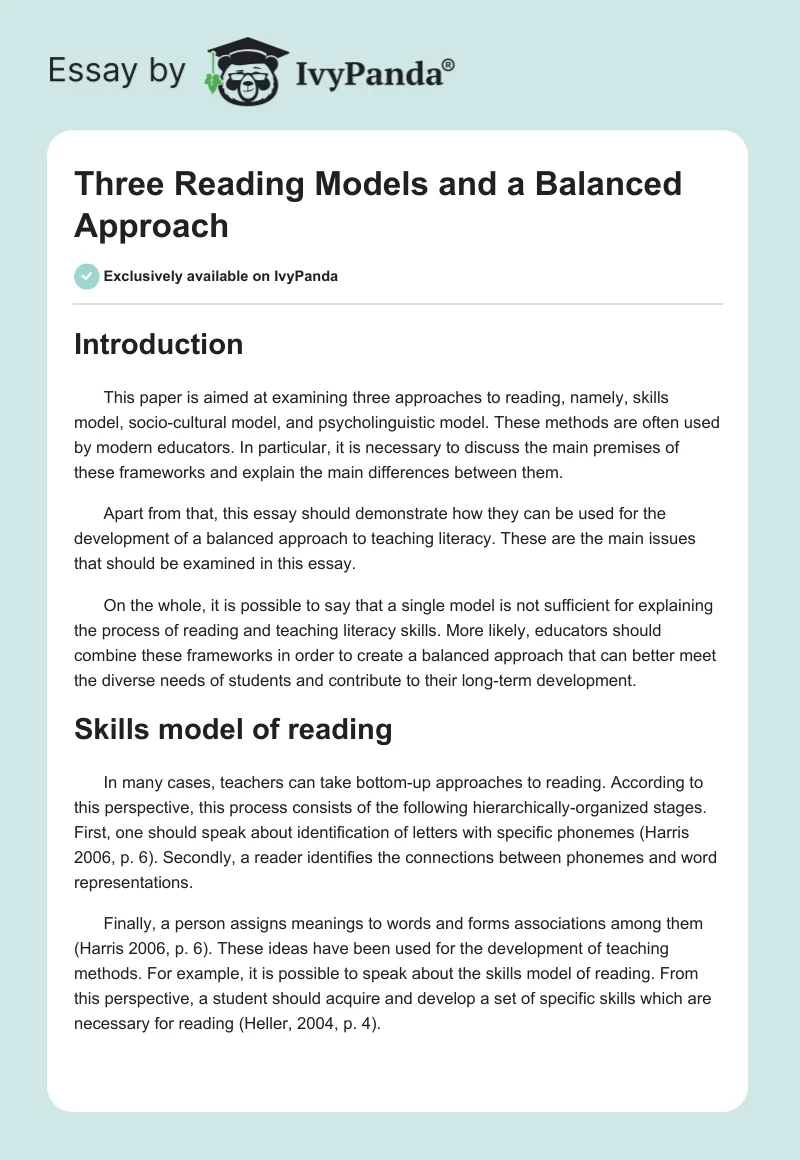 Three Reading Models and a Balanced Approach. Page 1