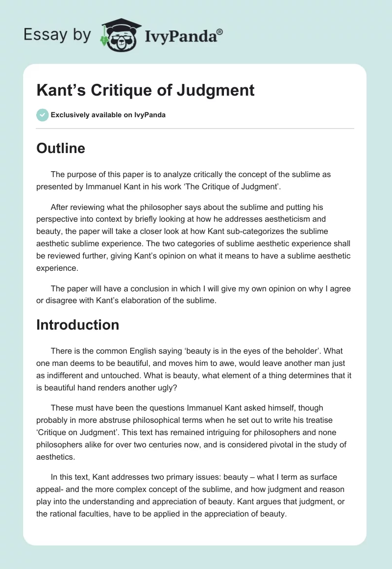 Kant’s Critique of Judgment. Page 1