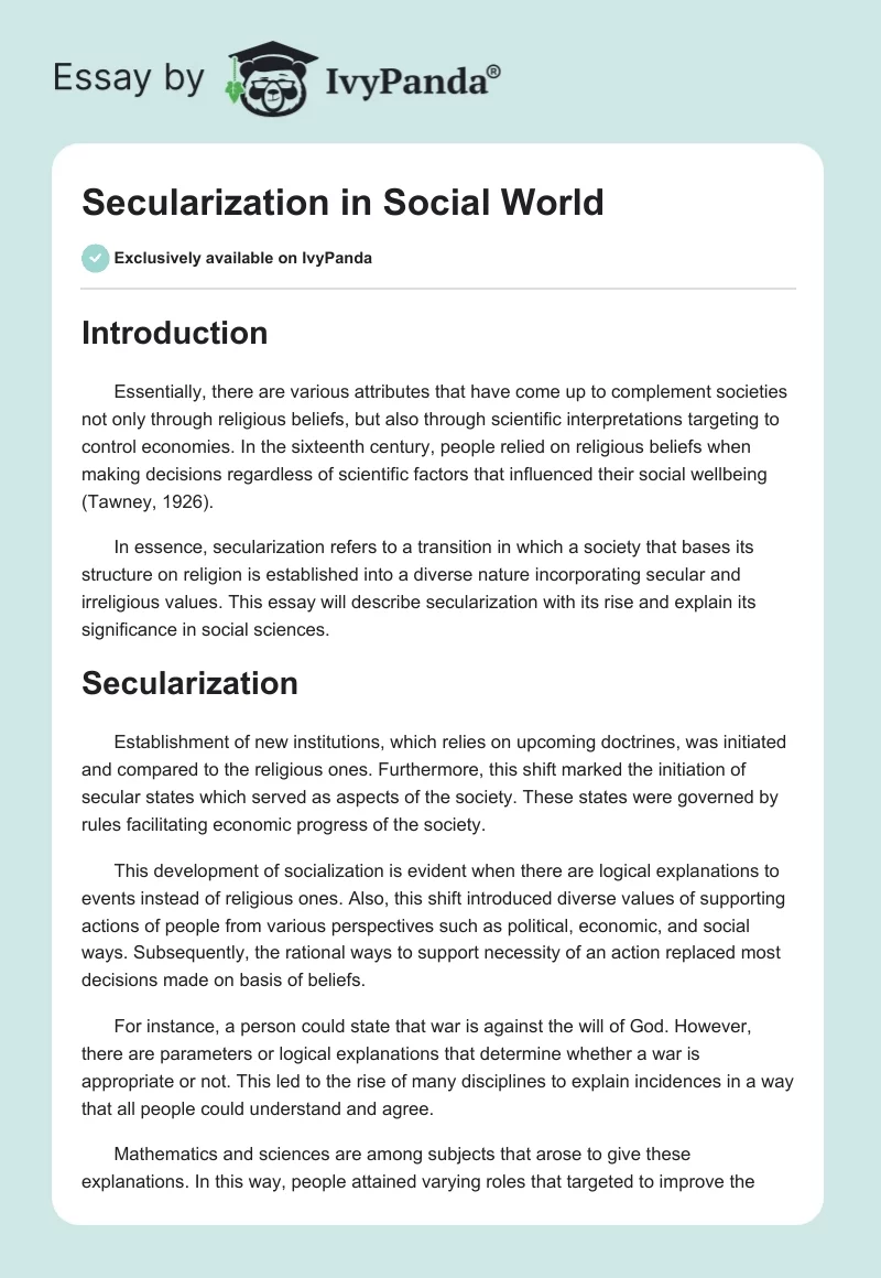 Secularization in Social World. Page 1