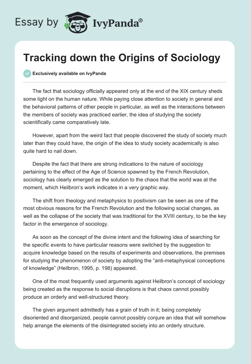 Tracking down the Origins of Sociology. Page 1