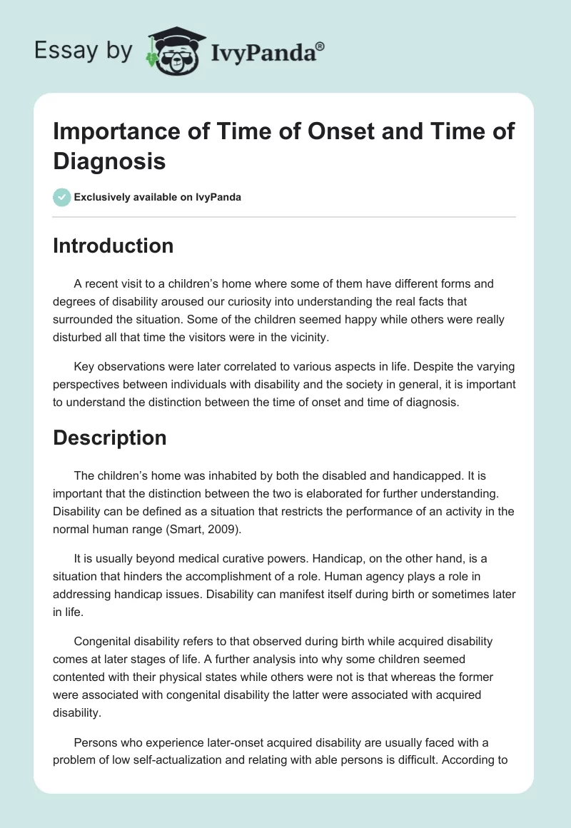 Importance of Time of Onset and Time of Diagnosis. Page 1