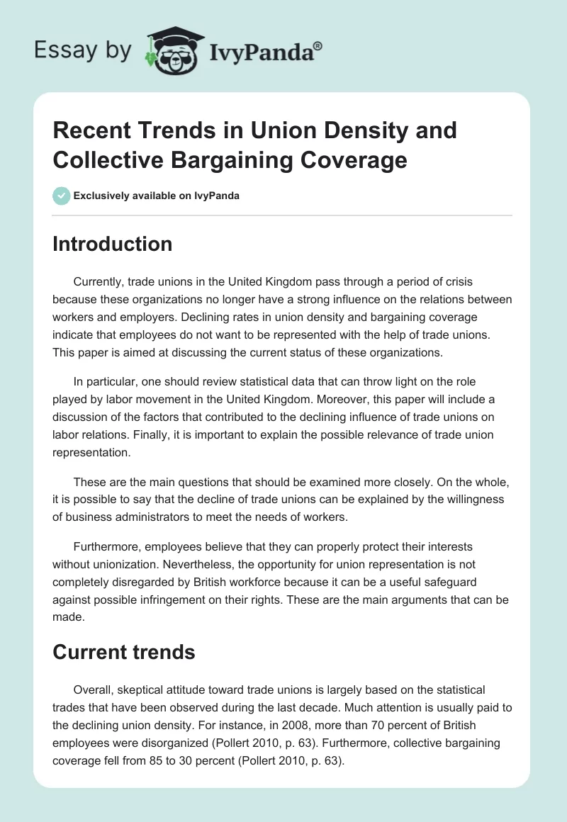 Recent Trends in Union Density and Collective Bargaining Coverage. Page 1