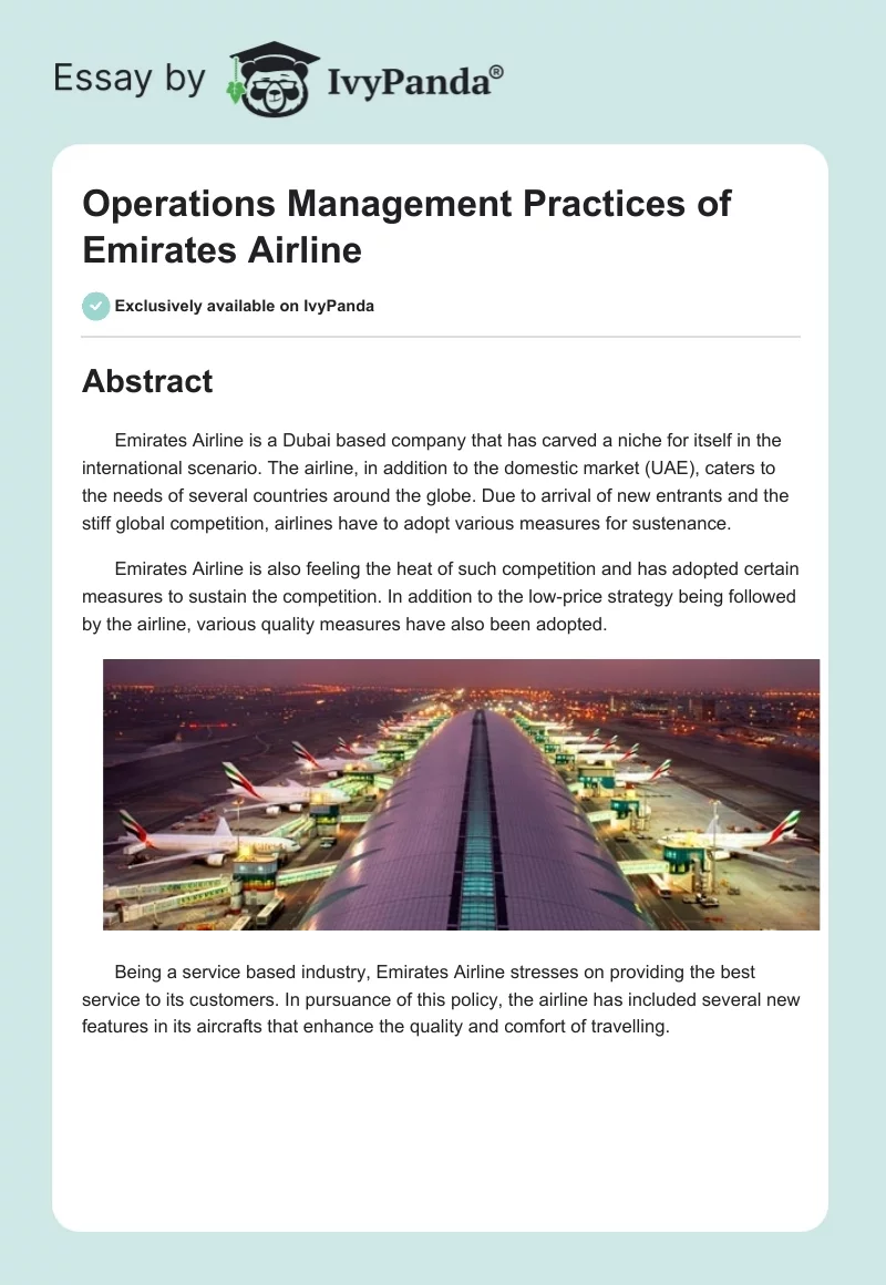 Operations Management Practices of Emirates Airline. Page 1