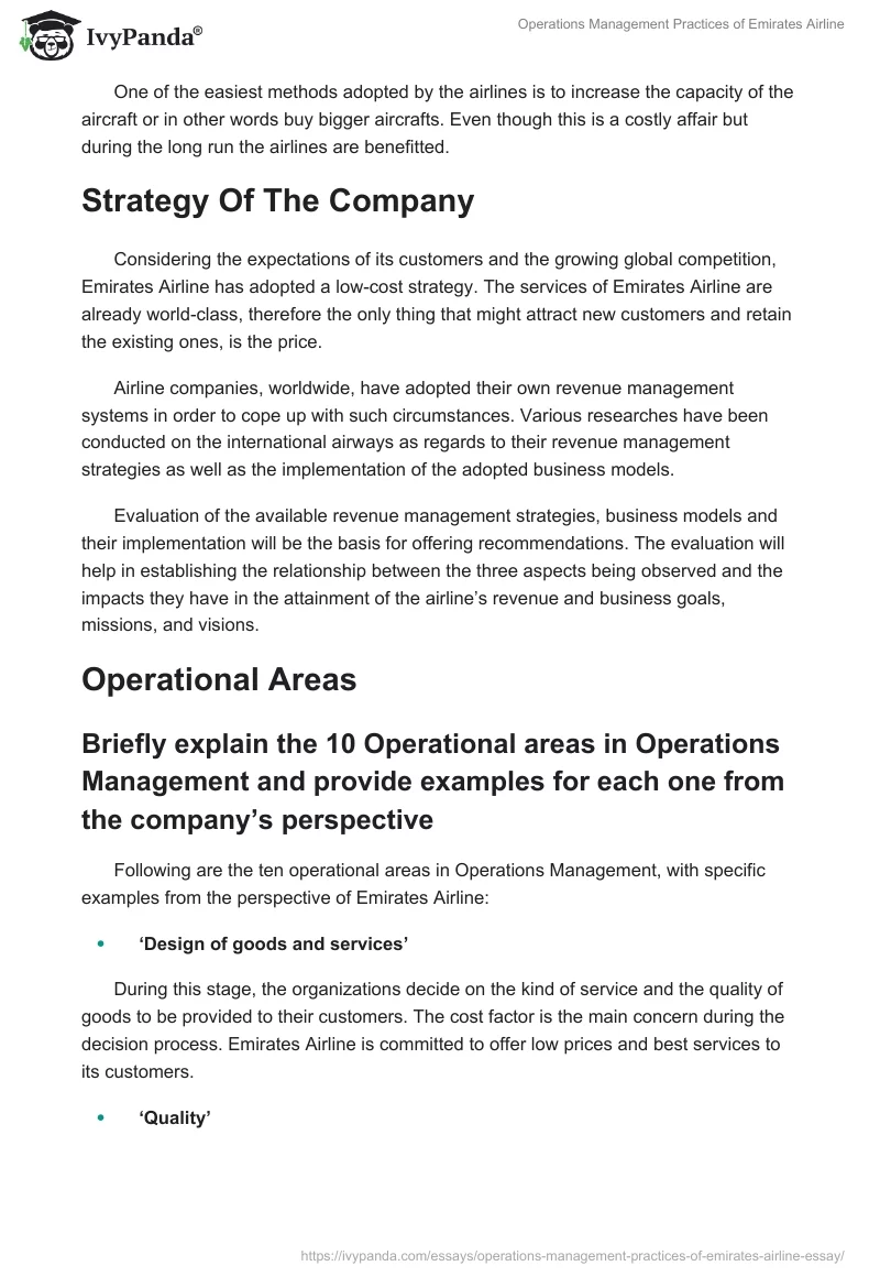 Operations Management Practices of Emirates Airline. Page 3