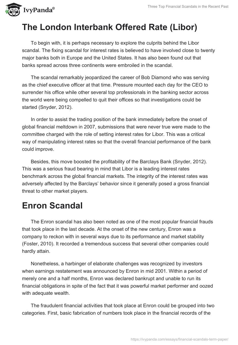 Three Top Financial Scandals in the Recent Past. Page 2