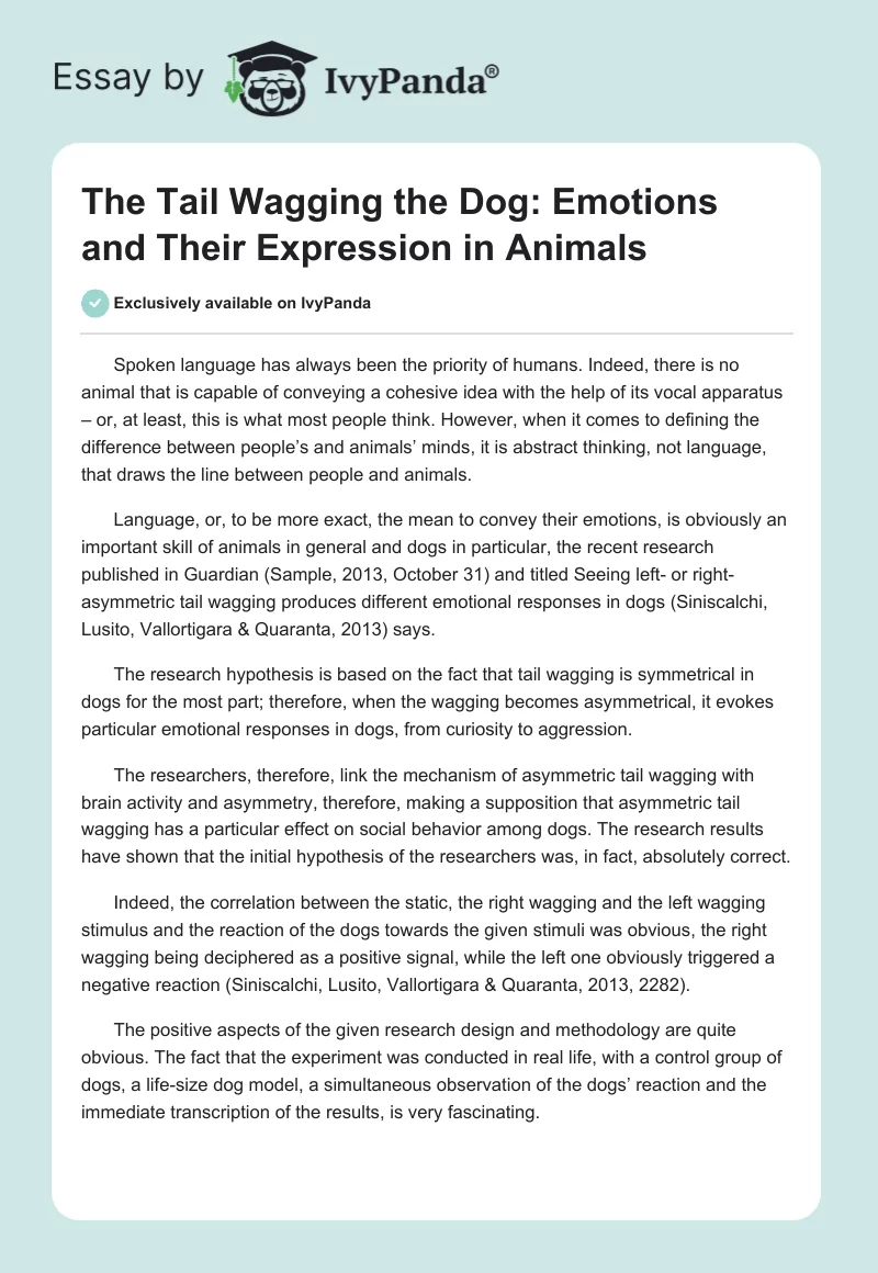 The Tail Wagging the Dog: Emotions and Their Expression in Animals. Page 1