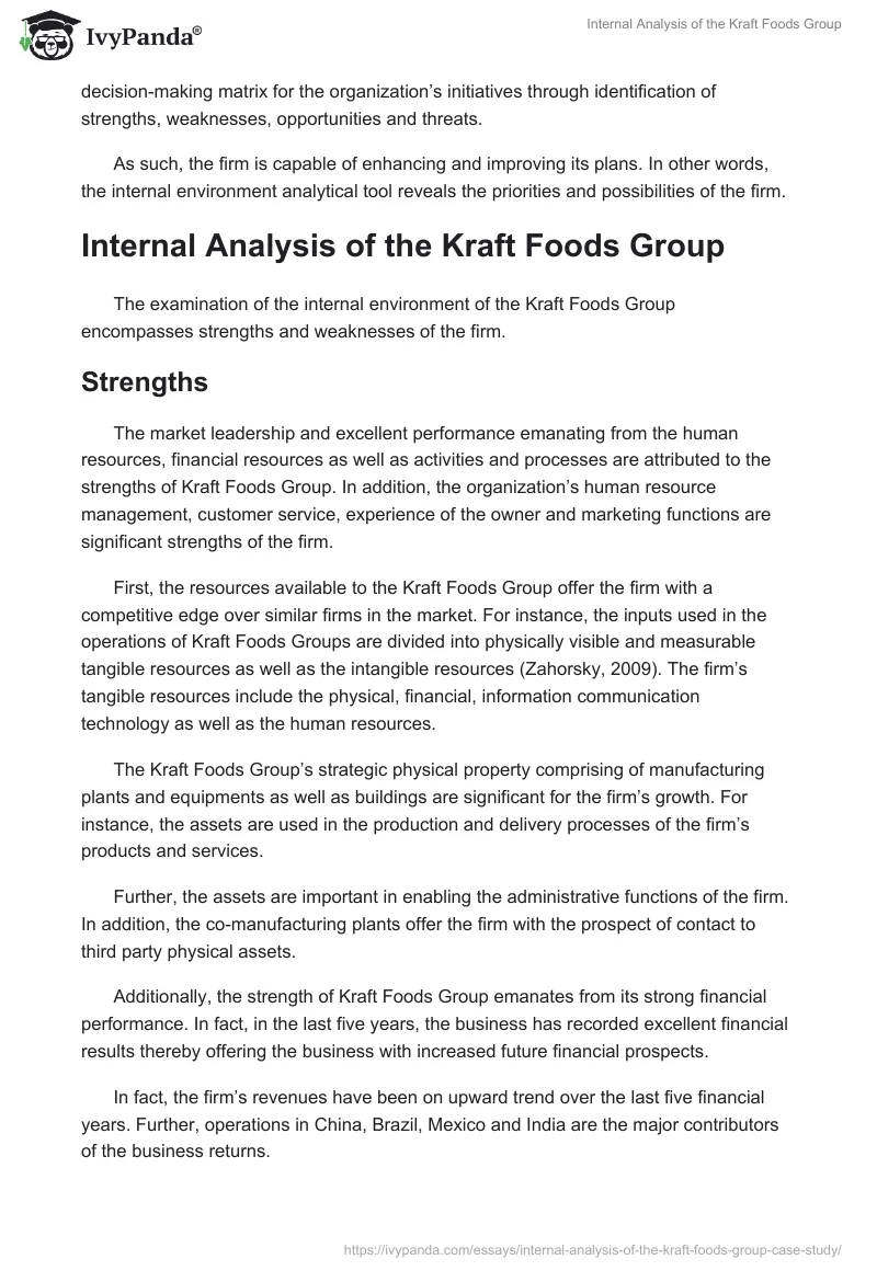 Internal Analysis of the Kraft Foods Group. Page 2