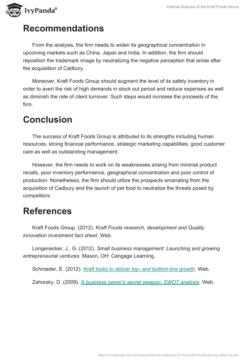 Internal Analysis of the Kraft Foods Group. Page 5