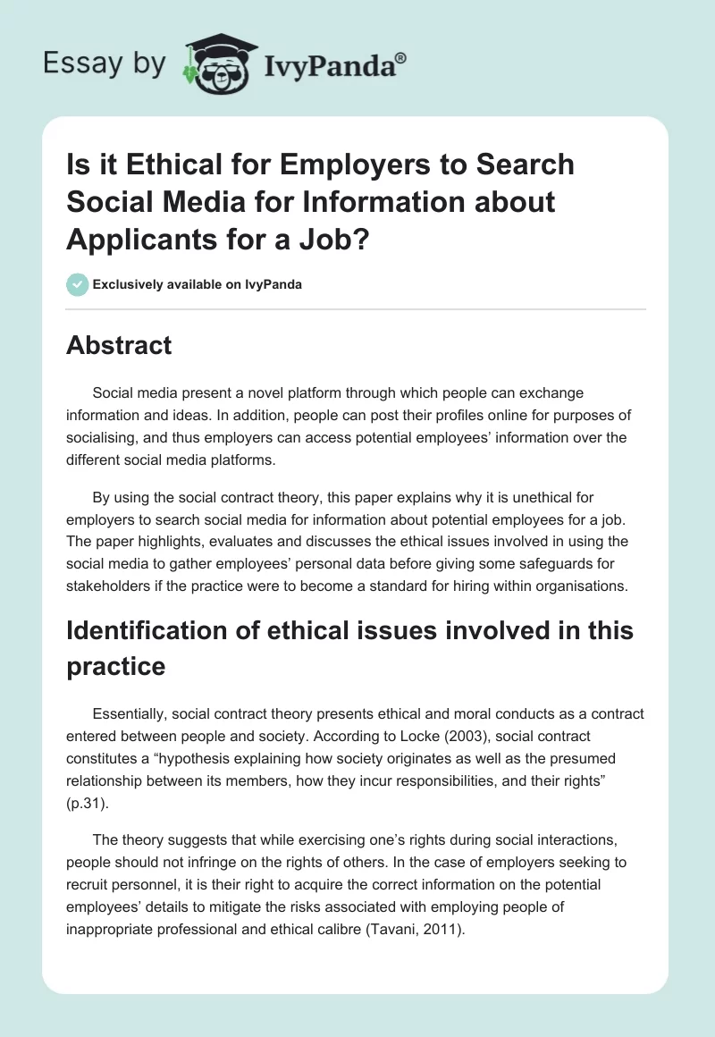 Is it Ethical for Employers to Search Social Media for Information about Applicants for a Job?. Page 1