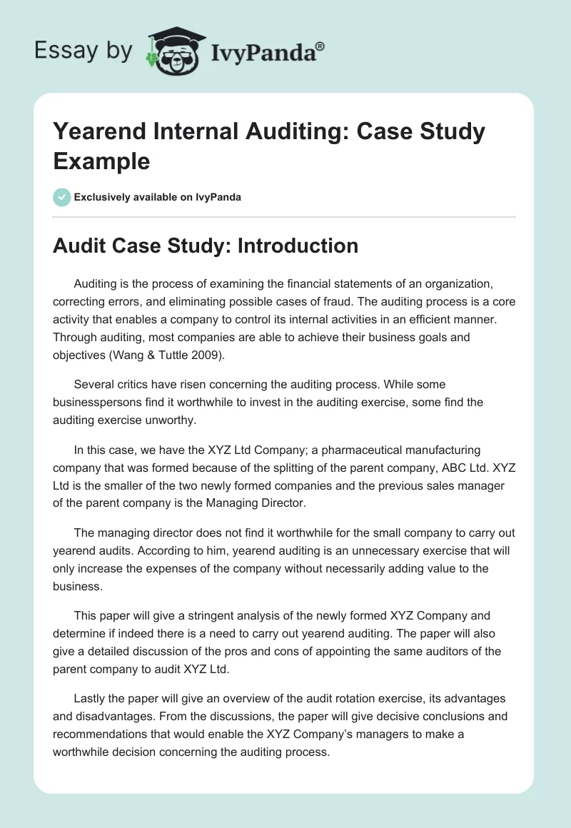 Yearend Internal Auditing: Case Study Example. Page 1